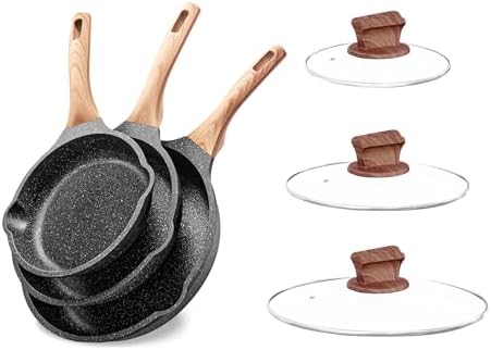 YIIFEEO Frying Pans Nonstick, Induction Frying Pan Set Granite Skillet Pans for Cooking Omelette Pan Cookware Set with Heat-Resistant Handle
