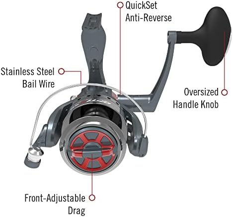 Quantum Optix Spinning Reel and 2-Piece Fishing Rod Combo, Durable Fiberglass Rod, Split-Grip EVA Foam Handle, Anti-Reverse Fishing Reel