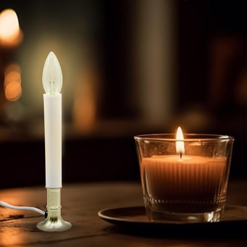 Creative Hobbies® Electric Window Candle Lamp with Brass Plated Base, On/Off Switch, Light Bulb, Ready to Use! (LED)
