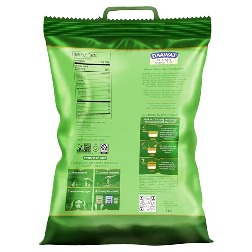 Daawat Traditional Basmati White Rice - 10 lb Bag | Authentic Extra Long Grain Basmati Rice - Great for Curries, Pilafs & Indian Recipes - Cook in Microwave or on Stove Top