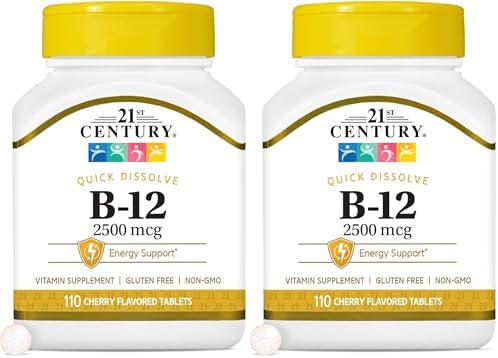 21st Century B-12 2500mcg Sublingual Tablets, High Potency, 110 Count | High-Potency Vitamin B12 2500 mcg, Natural Energy & Healthy Red Blood Cell Support, Vegan, Vegetarian, Third-Party Tested
