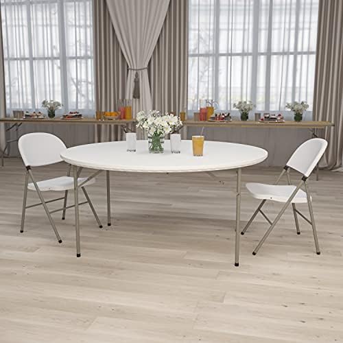 Flash Furniture Commercial 5 ft Plastic Round Folding Table, Granite White | Durable Construction, Commercial Use