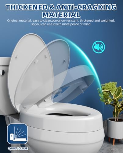 Elevated Toilet seat 3 inch, Elongated Toilet seat risers for Seniors, Slow Close, Heavy Duty, Never Loosen, Raised Toilet seat Elongated Bowl