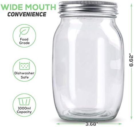 Sprouting Jar Kit-2 Wide Mouth Quart Mason Jars with 316 Stainless Steel Screen Sprout Lids, Drip Tray, Stand | Seed Sprouter Set for Growing Broccoli