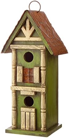 Glitzhome Bird Houses for Outside,10" H Rustic Wooden Bird House Garden Distressed Decorative Birdhouse for Outdoors, Hanging Birdhouse for Bluebird Hummingbird Wren Finch Cardinals Cedar