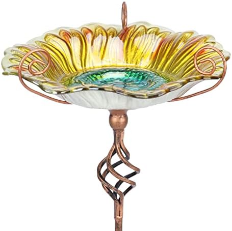 MUMTOP Bird Bath Outdoor, Glass Birdbath Bowl with Stake Garde Decor, Blue