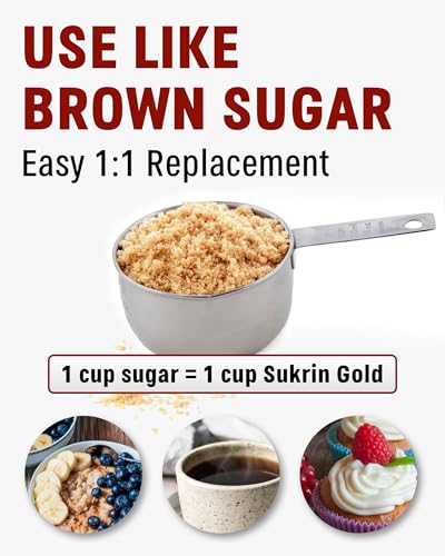 SUKRIN GOLD 100% Natural Sugar Free Brown Sugar Substitute with Erythritol & Stevia Brown Sugar Zero Calorie Sweetener, Granulated Gluten Free Non-GMO Kosher Blood Sugar Vegan Keto Friendly, 1.1LB Bag