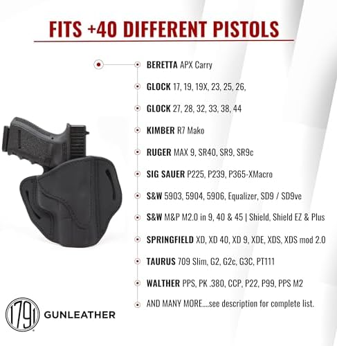 1791 Gunleather OWB Holster, Fits Glock 19, 26, 27, Shield Plus, VP40, XDS | Right-handed leather gun holster also fits Glock 17, 23, 19X, Sig P365 XMacro, Taurus G3C, Ruger Max 9, S&W Equalizer
