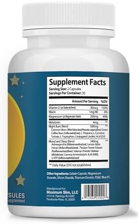Maximum Slim Nighttime Weight Support – Gentle Fat Burning & Sleep Aid – African Mango, Resveratrol & Green Tea – Non-GMO, Vegan, 60 Capsules