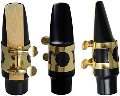 Jiayouy Tenor Sax Saxophone Mouthpiece with One Reed Golden Plated Ligature and Plastic Cap
