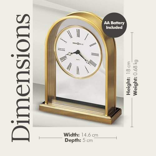 Howard Miller Reminisce Table Clock | Polished Brass Finish, Quartz Movement, Roman Numeral Analog Dial
