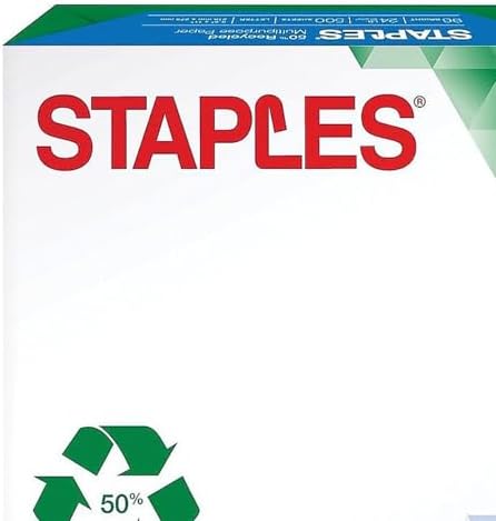 Staples 100% Recycled Printer Paper Bright White Copy/Fax/Laser/Inkjet, 500 Sheets