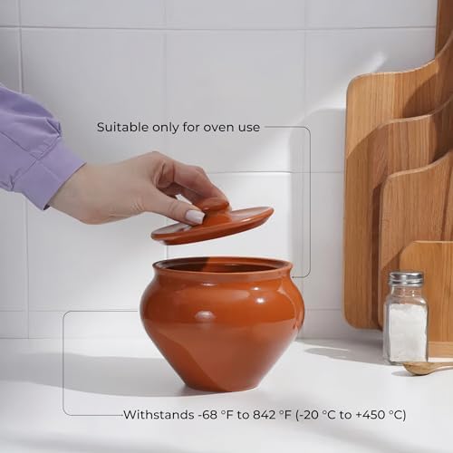 Stoneware Ramekin with Lid 17 fl oz 500 ml Clay Pot for Cooking