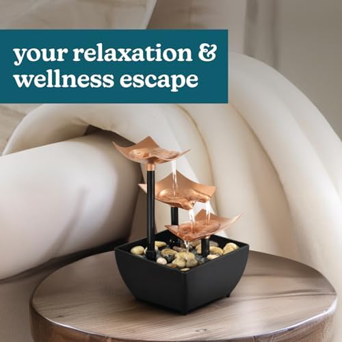 Homedics Tabletop Water Fountain, Home Décor Soothing Sound Machine | Automatic Pump, Deep Basin & Natural River Rocks. Indoor Zen Relaxation for Office, Living Room, or Bedroom, 8.25” Tall