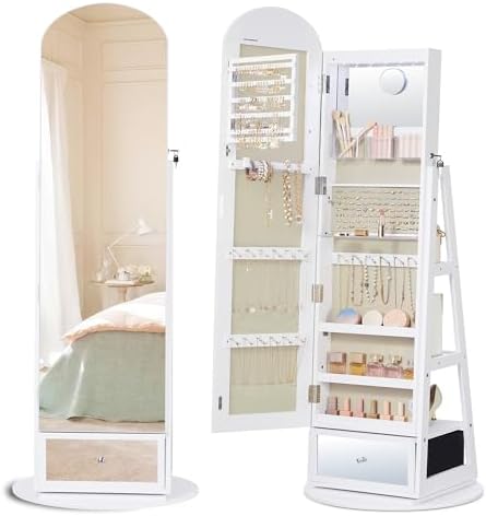SONGMICS 360° Swivel Jewelry Cabinet, Full-Length Mirror, Lockable