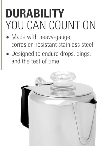 GSI Outdoors Percolator Coffee Pot I Glacier Stainless Steel with Silicone Handle for Camping, Backpacking, Travel, RV & Hunting - Stove Safe