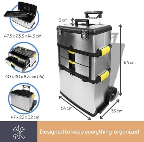 Perel OTBA4 Roller Toolbox Stainless Steel 570 x 354 x 830 mm