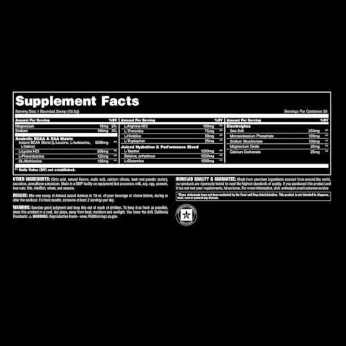 Animal Juiced Amino Acids - BCAA Powder EAA Matrix Plus Hydration with Electrolytes and Sea Salt Anytime Recovery and Improved Performance, Grape Flavor, 30 Servings