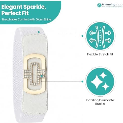 Trimming Shop Women's 60mm Elastic Waist Diamond Embellishment Belt Buckle