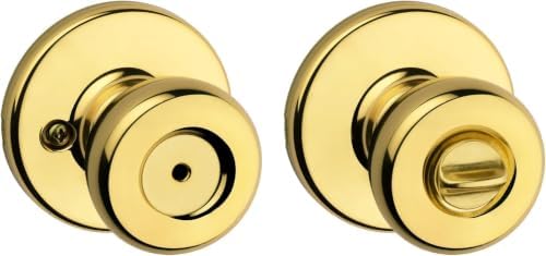 Kwikset Tylo Interior Privacy Door Knob with Lock, Door Handle For Bathroom and Bedroom, Polished Brass Keyless Turn Lock Doorknob, 1 Count (Pack of 1)