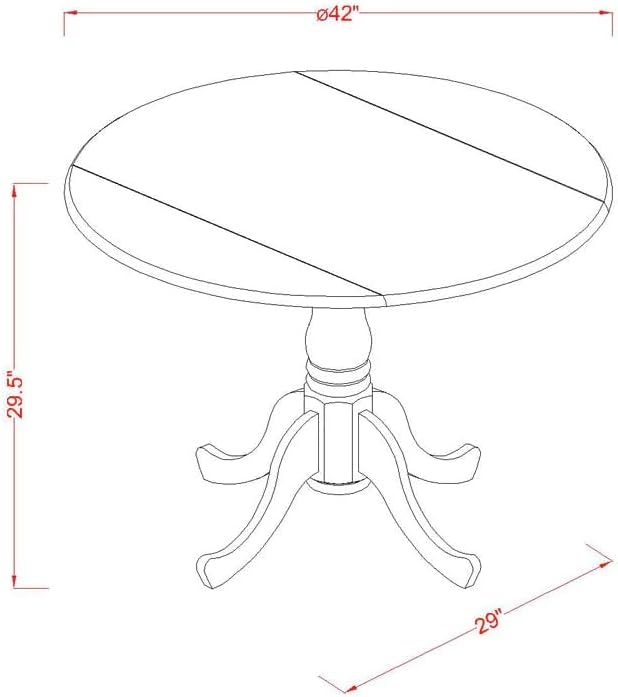 East West Furniture DLBO3-WHI-W 3 Piece Dining Room Table Set Contains a Round Kitchen Table with Dropleaf and 2 Dining Chairs, 42x42 Inch, Linen White