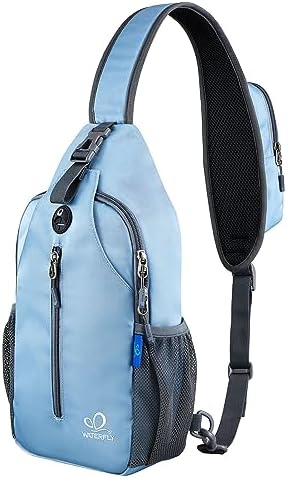 WATERFLY Crossbody Sling Backpack Sling Bag Travel Hiking Chest Bag Daypack (Black) | Small Hiking bag,Multi-compartment storage,Water-resistant,Breathable back pad,Reversible adjustable shoulder strap