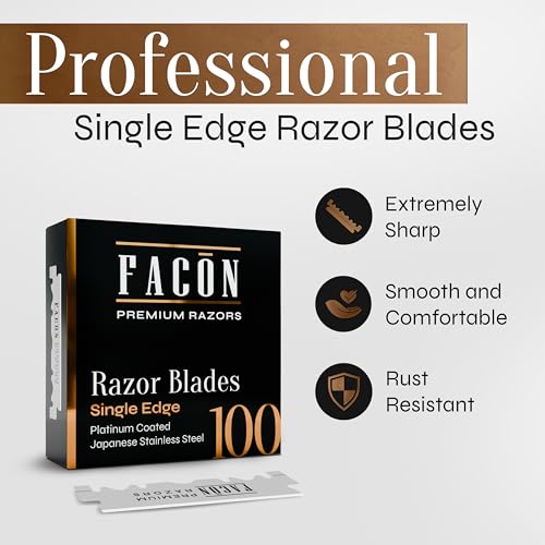100 Facón Single Edge Razor Blades for Barber Straight Razor, Straight Razor Blades for Shaving