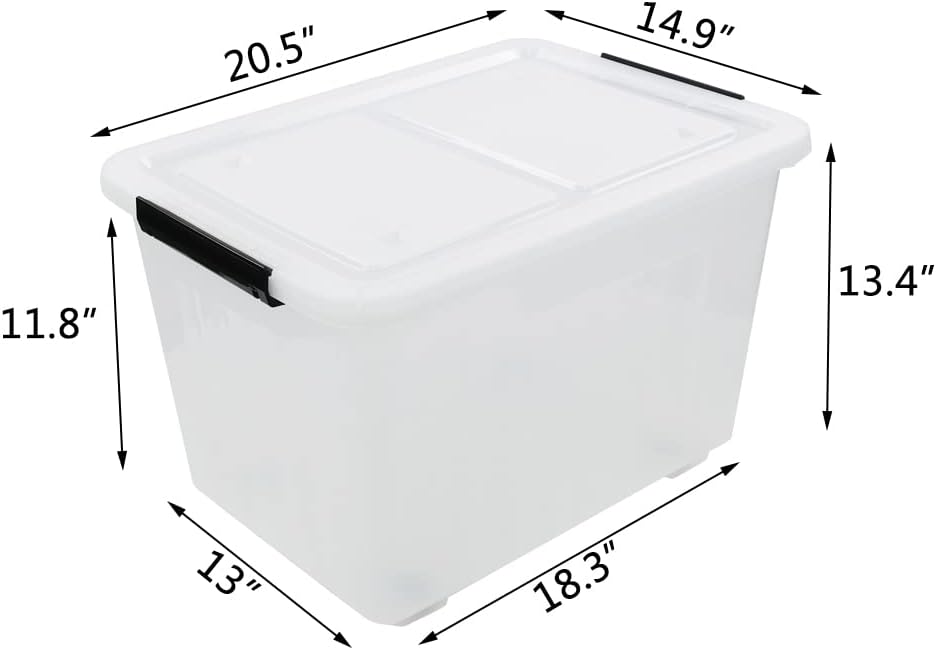 Clear Plastic Storage Bins with Wheels, 4-Pack Latch Boxes, 30 L