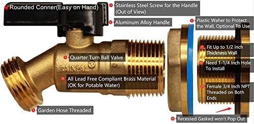 RBS022 Brass Rain Barrel Spigot(3/4" Quarter Turn Ball Valve w/ Bulkhead Fitting and Thread Tape)