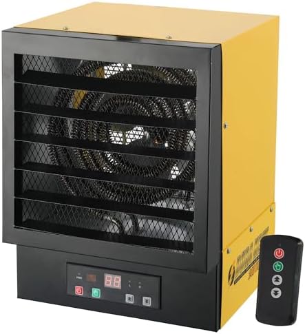 Dura Heat EWH5510 Electric Forced Air Heater with Remote Control 17, 060 Btu, Yellow, Large | NO PLUG Hardwired Install Required, Steel Body, 17
