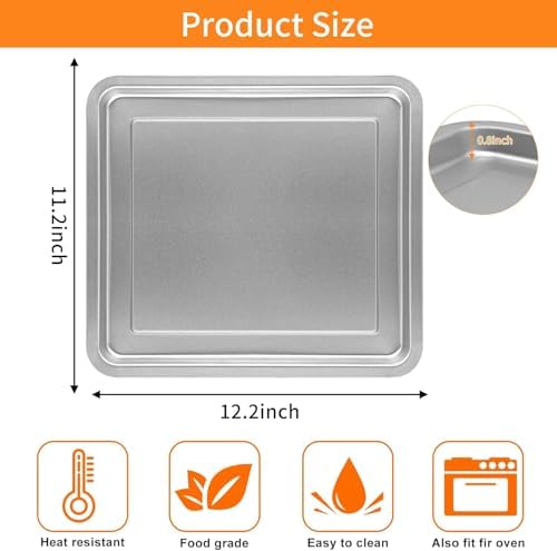 Air Fryer Grill Pan for Emeril Lagasse Everyday 360 Air Fryer, 12''×10'' Stainless Steel Air Fryer Accessories Replacement Crisper Tray Bake Pan, Not fit for Emeril Lagasse 26 QT 25 QT French Door