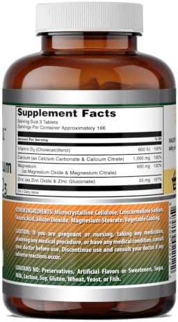 Amazing Formulas Calcium Magnesium Zinc D3-300 Tablets Per Bottle Supplement (Calcium 1000mg - Magnesium 400mg - Zinc 25mg Plus Vitamin D3 600 IU - Per Serving of 3 Tablets)