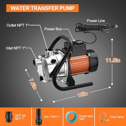 Water Transfer Pump 110V Shallow Well Pump 1.6HP Electric Portable Garden Pressure Booster Pumps for Sprinkler Irrigation Lawn with Adapters, Green