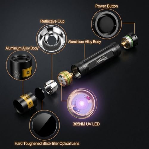 ALONEFIRE SV003 10W 365nm UV Flashlight Portable USB Rechargeable Woods Lamp Black Light for Pet Urine Detection, Resin Curing, Scorpion, Fishing