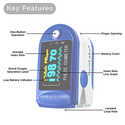 FL350 Blue Pulse Oximeter with Carrying Case, Lanyard & Batteries