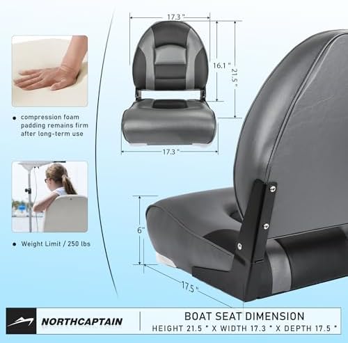NORTHCAPTAIN Deluxe A Pair of Marine High Back Folding Boat Chair Fishing Boat Seat, for Fishing, Bass/Jon/Pontoon Boat Chairs