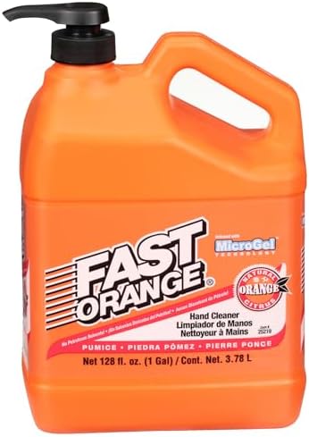 Fast Orange 25219 Pumice Lotion, Heavy Duty Hand Cleaner, Natural Citrus Scent, Waterless Cleaner for Mechanics, Strong Grease Fighter, 1 Gallon