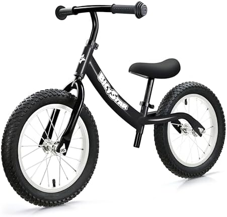bicystar 14 Inch Balance Bike for Kids 3-5 with Rubber Air Tires, White | lightweight frame, adjustable seat & handlebar, easy assembly, outdoor riding, footrest, no pedals