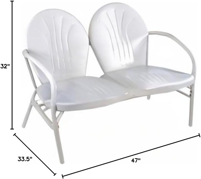 47-Inch Outdoor Retro Tulip Steel Loveseat, White