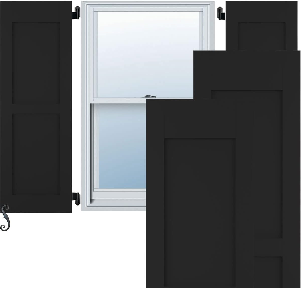 15"W x 72"H Americraft Two Equal Flat Panel Exterior Real Wood Shutters (Per Pair), Black