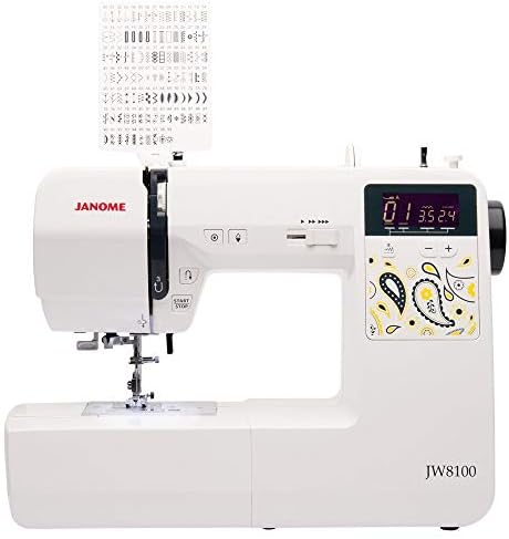 Janome JW8100 Fully-Featured Computerized Sewing Machine with 100 Stitches, 7 Buttonholes, Hard Cover, Extension Table and 22 Accessories
