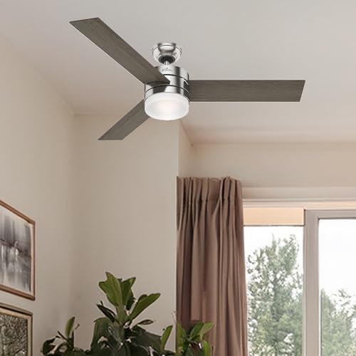 Hunter 54in Contemporary Ceiling Fan with Remote Control in Brushed Nickel (Renewed)