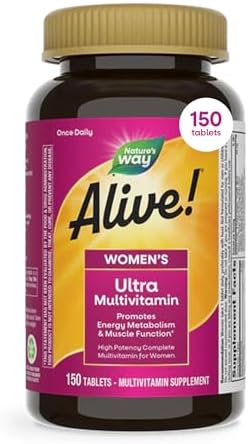 Nature's Way Alive! Women's Ultra Multivitamin, High Potency, 60 ct | Complete Daily Women's Vitamins, Promotes Energy Metabolism and Muscle Function*, Vitamin A, C, D, Methylated B12