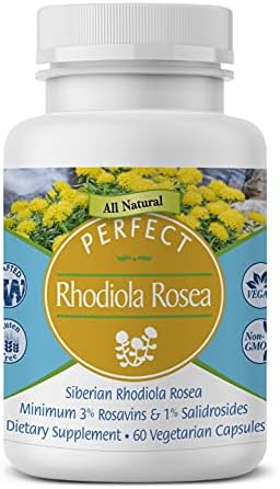 Perfect Supplements Rhodiola Rosea, for Better Focus, Energy, and Stress Relief, Optimal 3% Rosavins to 1% Salidroside Ratio, a Natural Adaptogen ~60 Vegetable Capsules