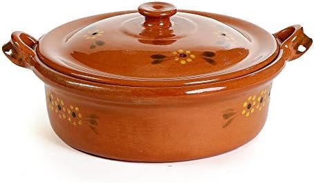 Mexican Clay Flat Cazuela Pot, Small, 3 Quarts