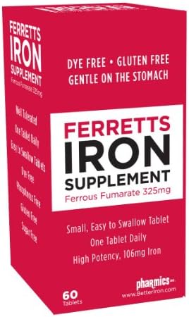 Iron Tablets 106mg (325mg Ferrous Fumarate) - 60 Day Supply of High Potency Iron Supplements for Women & Men