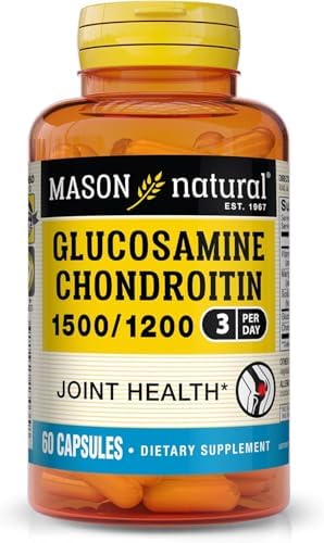 MASON NATURAL Glucosamine Chondroitin 1500/1200 & Vitamin C, 30 Day Supply | 1500mg glucosamine & 1200mg chondroitin with 198mg vitamin C & manganese to support joint cartilage, flexibility & mobility