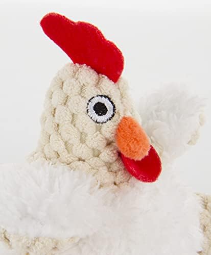 goDog Checkers Just For Me Fat Rooster Squeaky Plush Dog Toy, Chew Guard Technology - White, Mini