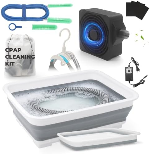 9 Pack CPAP Cleaning Kit for Hose & Mask, with Speed Control Hose Dryer, Collapsible Wash Basin & Hose Hanger, 7ft Cleaning Brush, CPAP Cleaning Supplies with Storage Bag, for 22mm & 15mm Tube