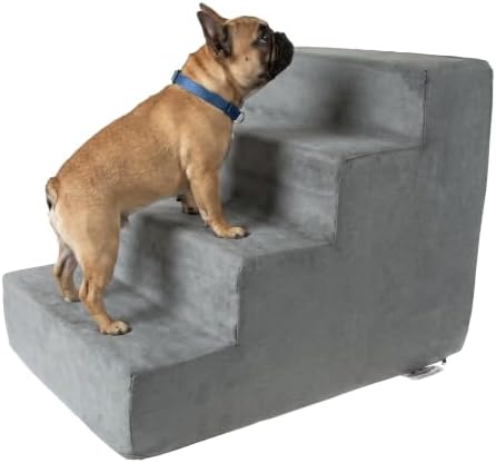 3-Step Pet Stairs - Nonslip Foam Dog and Cat Steps with Removable Zippered Microfiber Cover - 2-Tone Design for Home or Vehicle Use by PETMAKER (Tan) | 3-Step Pet Steps for High Bed and Couch - Pet Stairs with Nonslip Bottom, High-Density Foam, and Remov…
